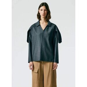 NWT $585 Tibi Women Superfine‎ Wool Flannel V-Neck Top Size S